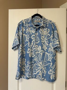 Tommy Bahama Light Blue & White Tropical Print Polo Shirt